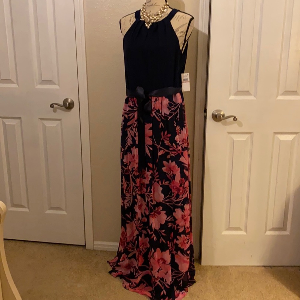 Navy Maxi blue dress with pink flowers